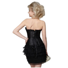 Black Sexy Satin Glue Bone Bustiers Overbust Corset For Women PQ1085B