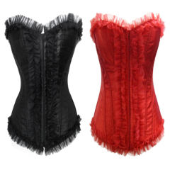 Black Sexy Satin Glue Bone Bustiers Overbust Corset For Women PQ1085B