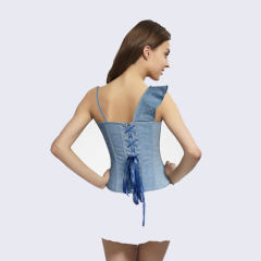 Blue Floral Trim Overbust Corselet For Women Sexy Corset PQH117