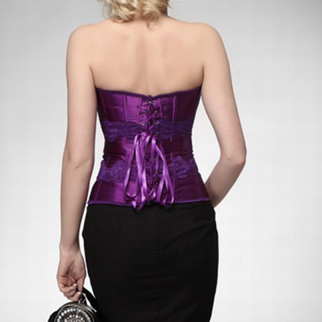 Purple Satin Overbust Bustier Corselet For Women Sexy Corset PQH56