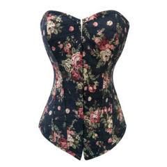 Dark Blue Flaral Print Overbust Corselet For Women Sexy Corset PQH57B