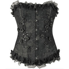 Black Steel Bone Overbust Corselet For Women Sexy Corset PQ2896