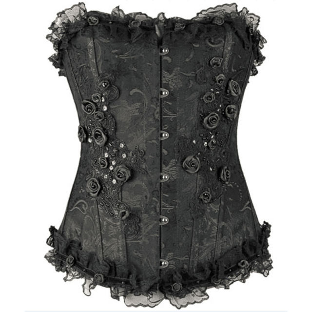 Black Steel Bone Overbust Corselet For Women Sexy Corset PQ2896