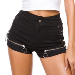 Black Hollow Out Denim Shorts Zipper Jeans Hot Pants PQ693B