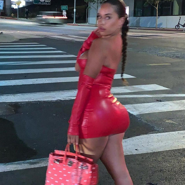 Red Faux Leather Club Dress For Women Sexy Night Club Wear PQ10508B