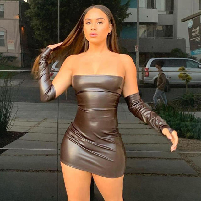 Black Faux Leather Club Dress For Women Sexy Night Club Wear PQ10508A