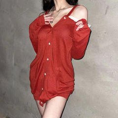 Red Velvet Christmas Shirt Dress Women Xmas Night Clubwear PQ7979