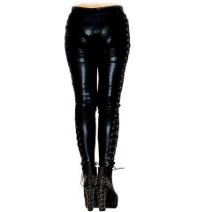 Sexy High Waist Leather Trousers Lace-up PU Pants Women PQ6609