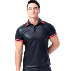 PVC Polo Shirts For Men Faux Leather Tops Night Club Wear PQ6030