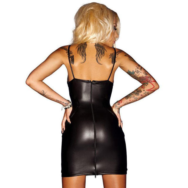 Women PVC Party Dress Sexy Faux Leather Mini Dresses PQ6643