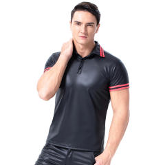 PVC Polo Shirts For Men Faux Leather Tops Night Club Wear PQ6030