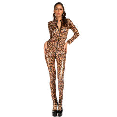 Leopard Faux Leather Catsuit PVC Jumpsuit for Women Zentai PQ6801