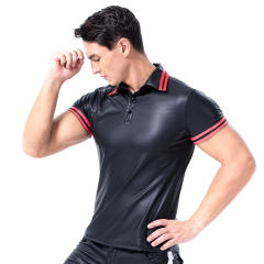 PVC Polo Shirts For Men Faux Leather Tops Night Club Wear PQ6030