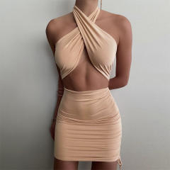 Black Sexy Halter Mini Dresses Women Fashion Club Dress PQ1251A