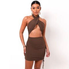Green Sexy Halter Mini Dresses Women Fashion Club Dress PQ1251D