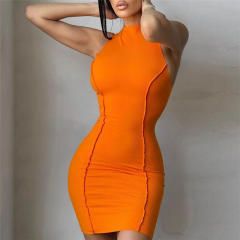 Orange Sexy Bodycon Dresses Women Fashion Mini Dress PQ1749A