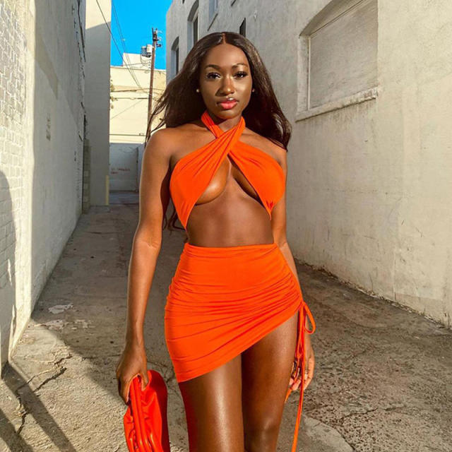 Orange Sexy Halter Mini Dresses Women Fashion Club Dress PQ1251C