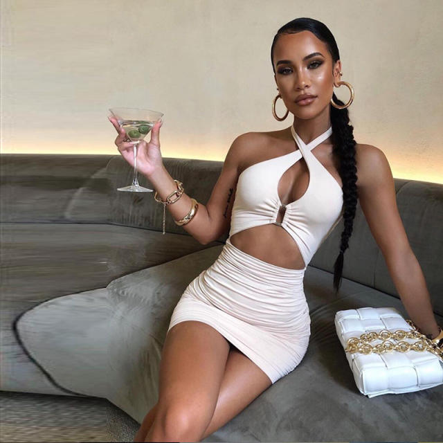 White Fashion Club Dress Sexy Halter Mini Dresses Women PQ02621A