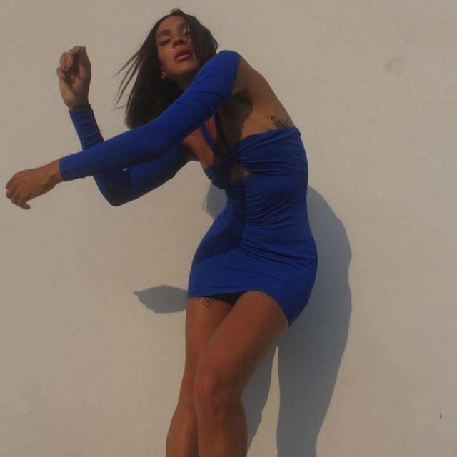 Blue Sexy Long Sleeve Mini Dresses Women Fashion Club Dress PQ03964B