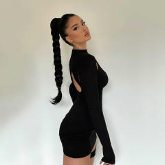 Black Sexy Long Sleeve Mini Dress Women Hollow Club Dresses PQ1512