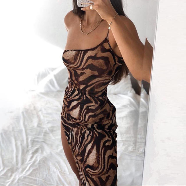 Leopard One Shoulder Sexy Dresses Women Fashion Club Dress PQ7482