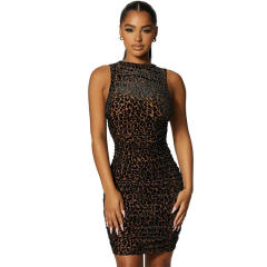 Sexy Sleeveless Mini Dress Women Leopard Print Club Dresses PQ5853