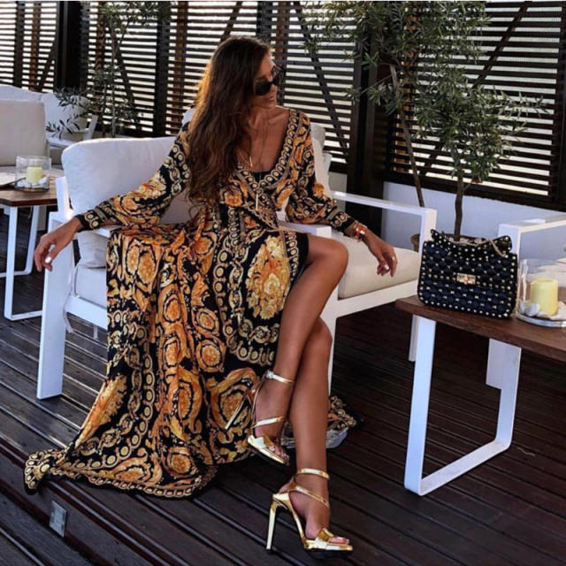African Ethnic Print Bohemia Dress Summer Maxi Dresses Women PQ9992