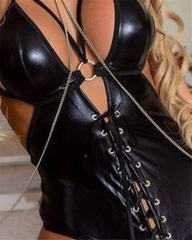 Women Steampunk Bodysuit Faux Leather PVC Teddies Lingerie PQ2198