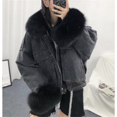 Black Faux Fur Coat for Women Fashion Winter Fur Jeans Jackets PQW003B