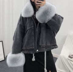 Black Faux Fur Coat for Women Fashion Winter Fur Jeans Jackets PQW003B