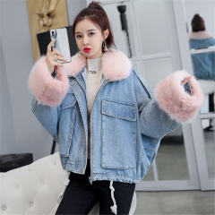 Blue Faux Fur Coat for Women Winter Chic Fur Jeans Jackets PQW003A