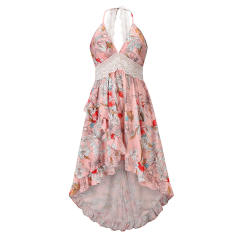 White Floral Print Boho Dress Summer Maxi Dresses Women PQLQ261A