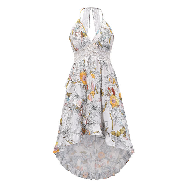 White Floral Print Boho Dress Summer Maxi Dresses Women PQLQ261A