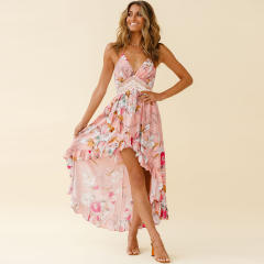 White Floral Print Boho Dress Summer Maxi Dresses Women PQLQ261A