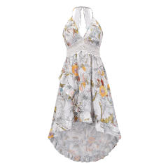 Pink Floral Print Boho Dress Summer Maxi Dresses Women PQLQ261B