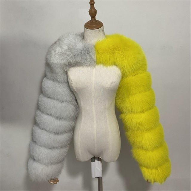 Contrasting Colors Faux Fur Shawl Long Sleeve Vest Winter Coat Women PQ00236D
