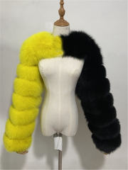Contrasting Colors Faux Fur Shawl Long Sleeve Vest Winter Coat Women PQ00236D