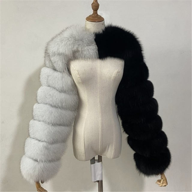 Contrasting Colors Faux Fur Shawl Long Sleeve Vest Winter Coat Women PQ00236D