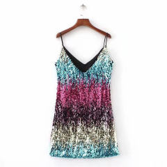 Gold Sequin Sexy Dresses Women Spaghetti Strap Mini Dress PQ5866B