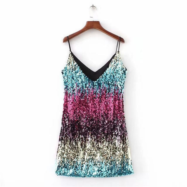 Gold Sequin Sexy Dresses Women Spaghetti Strap Mini Dress PQ5866B