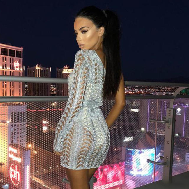 One Sleeve Mini Dress Women Sexy Club Dresses PQ8701