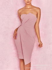 Fashion Off-shoulder Midi Dress Solid Color Sexy Dresses PQ8514