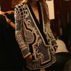 Women Pearl Jacket Long Sleeve Pearl Blazer Fashion Coat For PQ8888