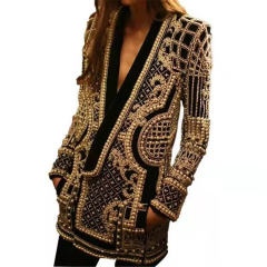 Women Pearl Jacket Long Sleeve Pearl Blazer Fashion Coat For PQ8888