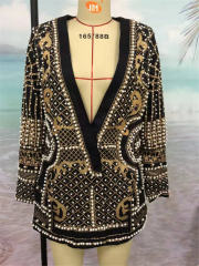 Women Pearl Jacket Long Sleeve Pearl Blazer Fashion Coat For PQ8888