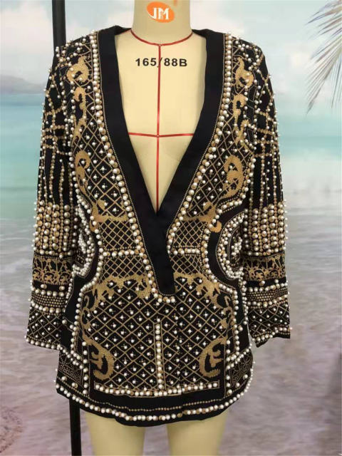 Women Pearl Jacket Long Sleeve Pearl Blazer Fashion Coat For PQ8888