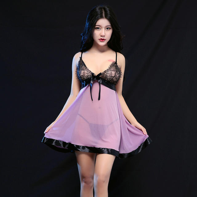 Purple Sexy Babydoll Lingerie Lace Nightdress For Women PQ4541B