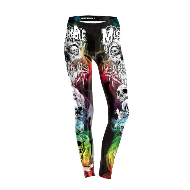 Skeleton Print Pants Halloween Leggings Women Cartoon Trousers KDK1813