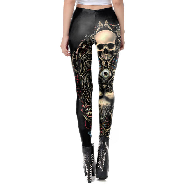 Skull Print Pants Halloween Leggings Women Cartoon Trousers KDK1966