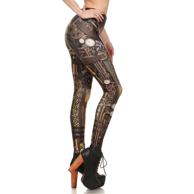Steampunk Print Leggings Bubble Butt Pants Women Cartoon Trousers KDK1625